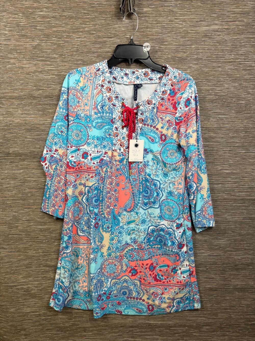 Aqua Et Sol Cover Up Dress Swim Suit Womens Size L Blue Multicolor UPF 50+ NEW
